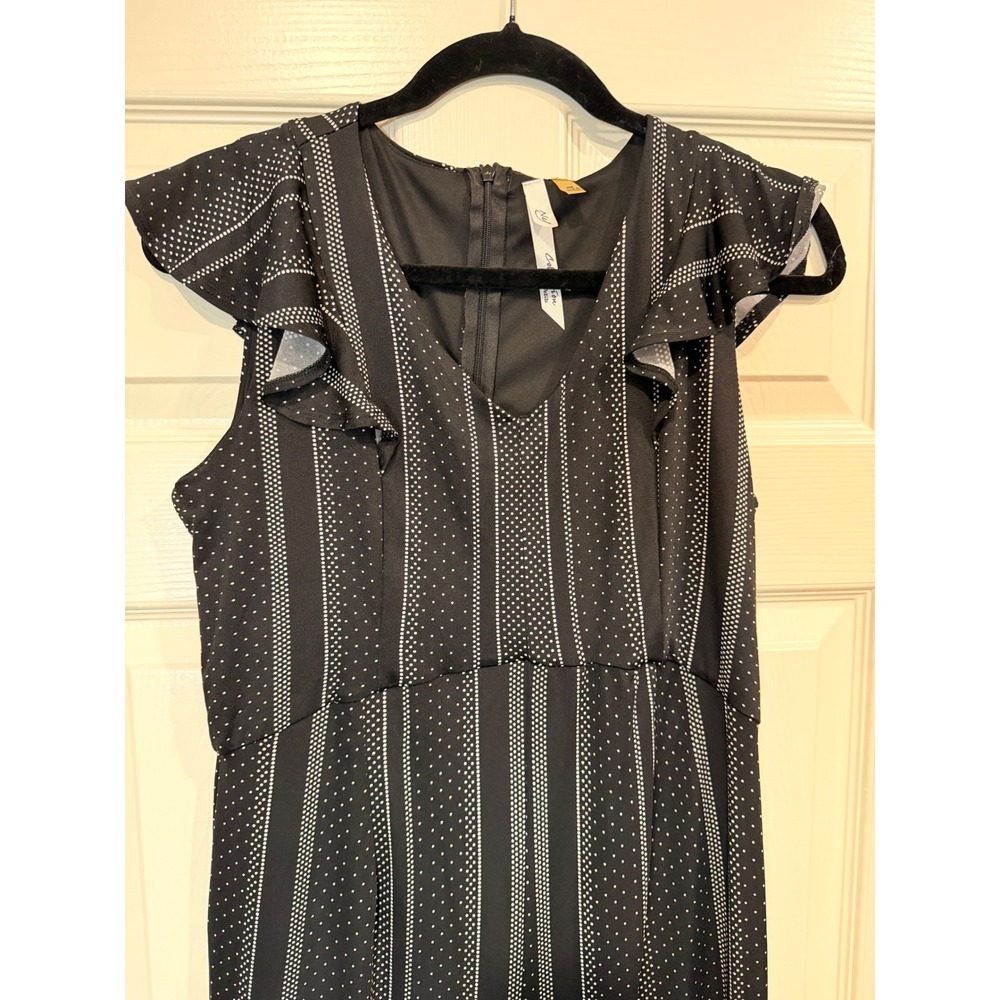 #B5 NY Collection Jumpsuit Sz. Petite Medium Black Ruffle Sleeve Polka Dot - Picture 2 of 7